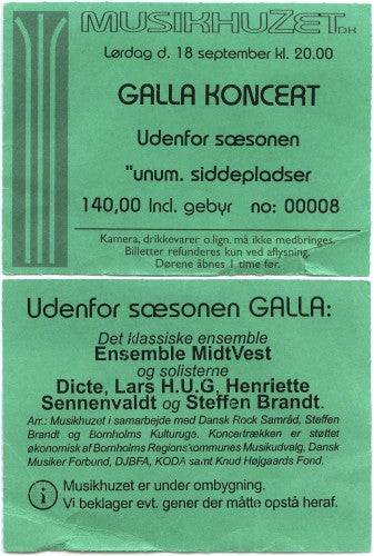 billet – Lars H.U.G. – Musikhuzet, Rønne